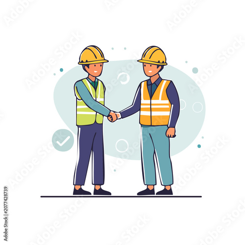 Two construction workers with safety gear illustration