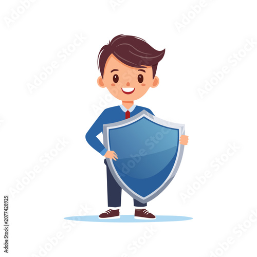 Cartoon boy holding blue shield