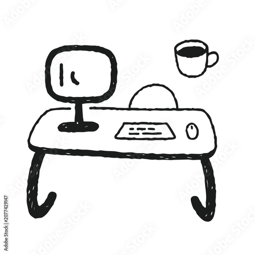 hand drawn doodle icon of an office desk with com 5.eps