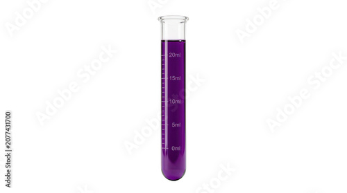 Glass test tube filled with purple liquid for science isolated on transparent background