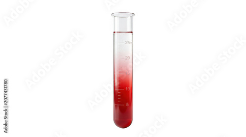 Glass test tube filled with red liquid isolated on transparent background