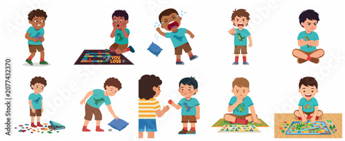 Photos Vector set of little boy characters expressing different emotions and reactions