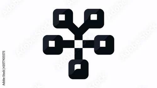 Black blocky digital network node icon.