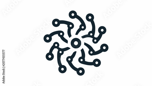 Black circuit board spiral node icon.