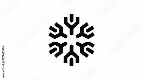 Black branching snowflake connection network icon.