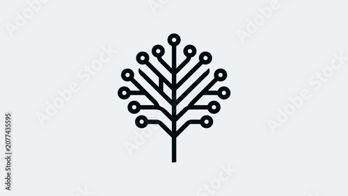 Black circuit tree network diagram icon.