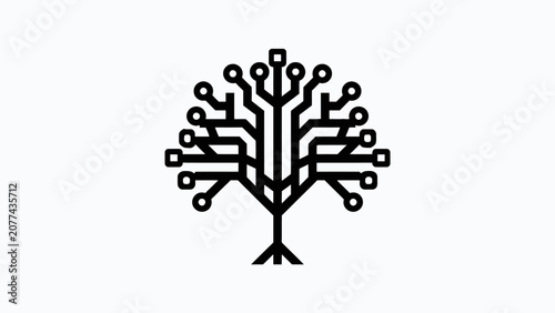 Black digital circuit board tree logo.