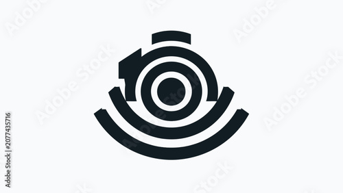 Black circular mechanical camera shutter or eye symbol