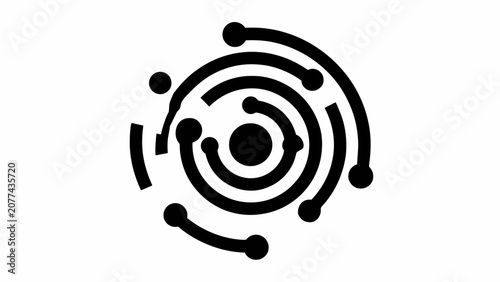 Black concentric tech circle with nodes
