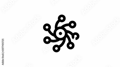Black circular network hub icon for industrial technology