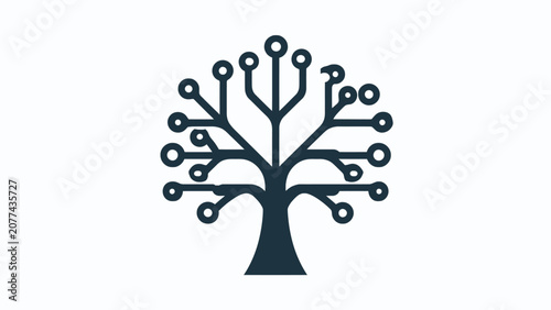 Black digital circuit tree icon for technology