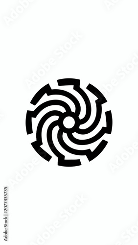 Black gear style sun wheel with curved mechanical blades.