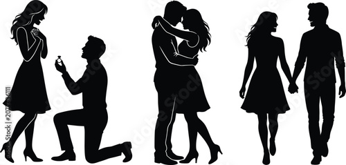 Bild auf Leinwand Romantic Couple Silhouettes Depicting Proposal, Embrace, and Companionship