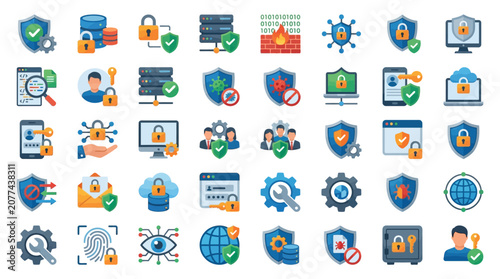 Collection of cybersecurity icons and symbols.