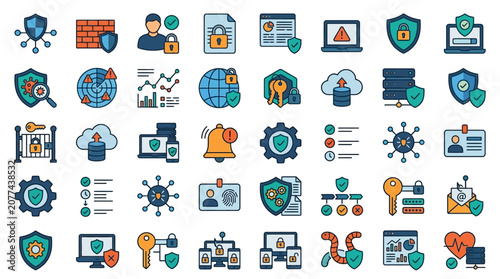 Collection of cybersecurity icons and symbols.