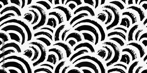 Obraz na płótnie Black Wave Pattern On White Background Brushstroke Style Illustration