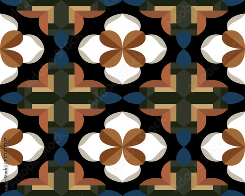 The overall aesthetic is clean, architectural, and highly decorative, making it suitable for textiles, wallpapers, or luxury tile designs.
