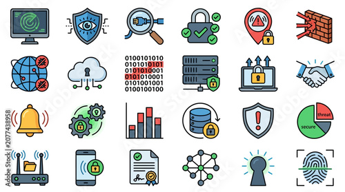 Digital security icons and symbols.