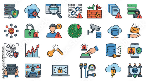 Technology icons on white background.
