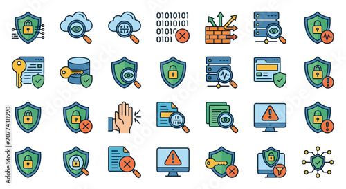 Digital security icons and symbols.