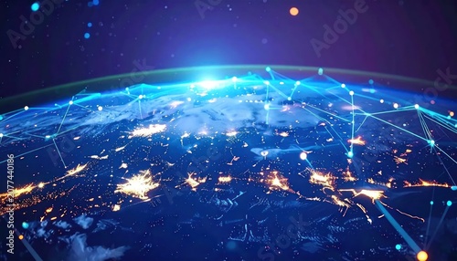 Glowing Digital Network Connections Over Earth at Night From Space