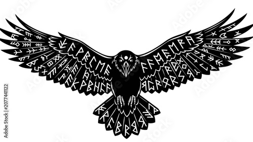 Photos Viking Raven Symbol with Runes Pattern Illustration