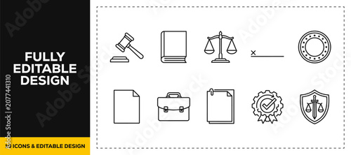 Tableau sur toile flat vector illustration line art icon bundle set design displaying legal justic
