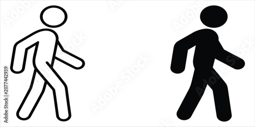 Fotografie Two Walking Person Icons One Outline One Solid Black Silhouette pedestrian