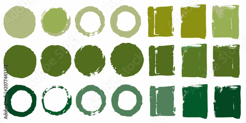 Green paint swatches collection rectangular and circular shapes