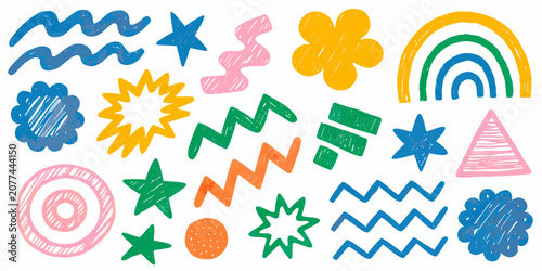 Canvastavla Set Of Playful Abstract Doodle Shapes On White Background
