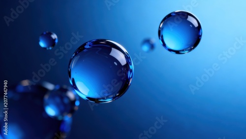 Blue liquid bubbles floating