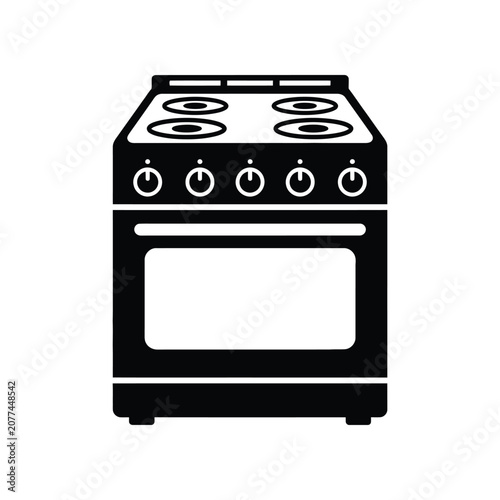 Modern freestanding electric stove with oven and four burners on a white background