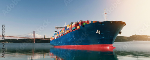 Highly realistic global logistics freight concept with cargo ship airplane and truck
