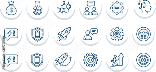 Foto Minimal blue outline vector icons representing finance, science, communication,
