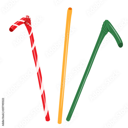 Φωτογραφία Flat vector clip art set of colorful straight and bendy drinking straws