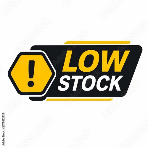 Low Stock Alert Badge Vector Graphic with Warning Exclamation Mark Sign for Online Store Retail