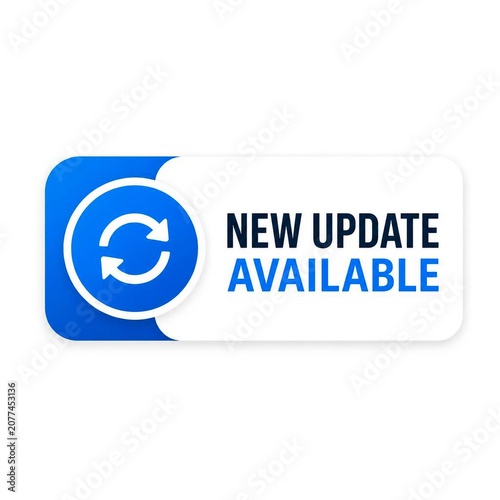 Blue software notification banner icon with text new update available for system and application upgrades