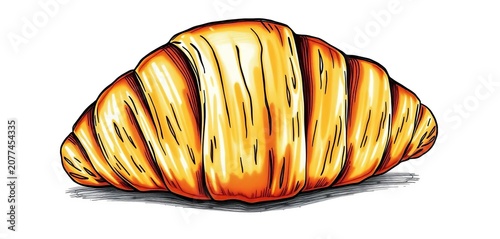 A rustic, hand-drawn illustration of a golden-brown croissant, showing flaky layers and texture,  delicious,  hand-drawn