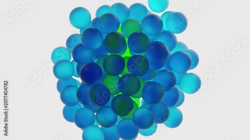3d rendering abstract spheres exploding from a green core animation