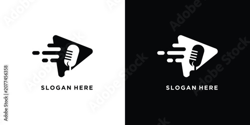Konstfotografi Creative microphone logo design with play button concept for podcasting