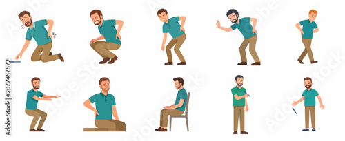 Fotografía Vector illustration set of men suffering from back pain and spinal injury in var