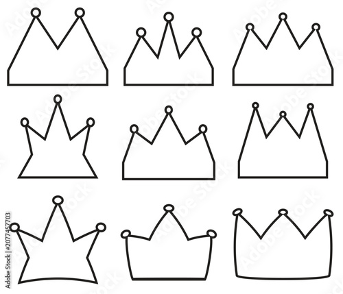 Canvas Print Black Crown outline Icons Royal Crown Vector Designs Collection