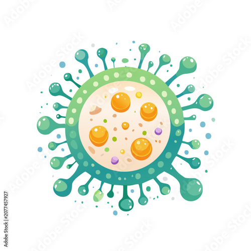 Flat illustration of a virus with spike proteins