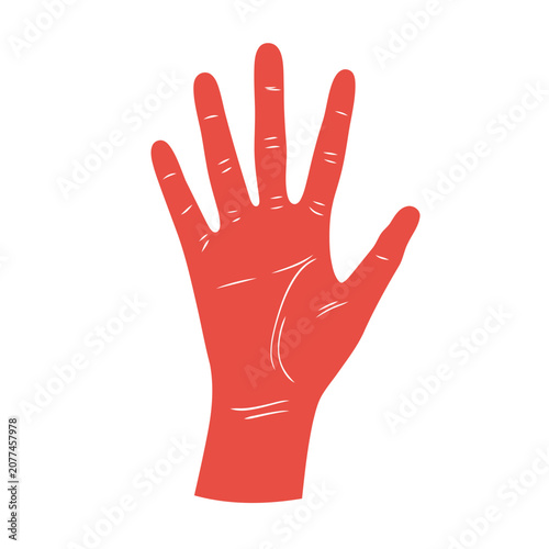 Flat red hand illustration with open palm