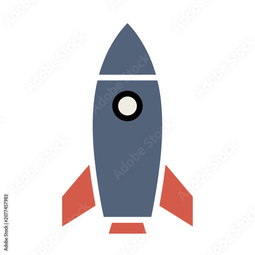 Flat vector icon of a rocket with red fins