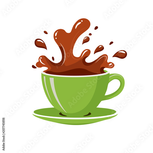 Green coffee cup with brown splash vector illustration