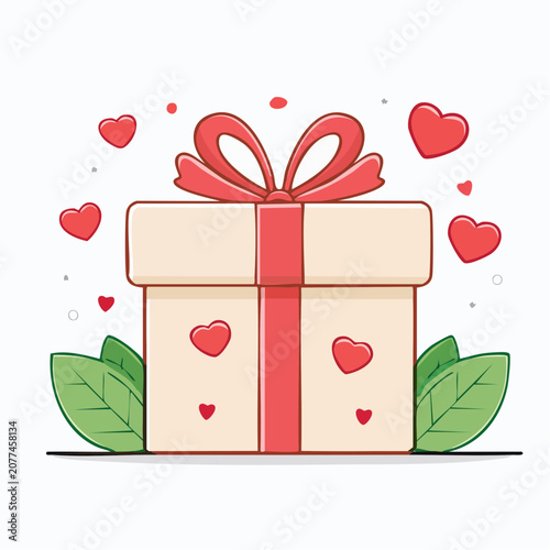 Gift Box with Red Ribbon and Hearts