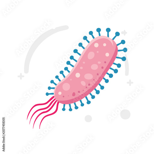 Pink Bacterium Vector Illustration with Flagella