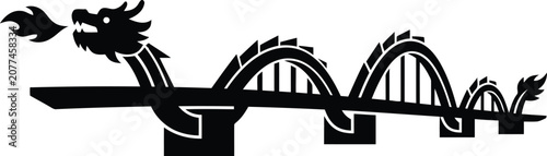 Canvastavla Black roller coaster silhouette isolated on white, amusement park ride track des