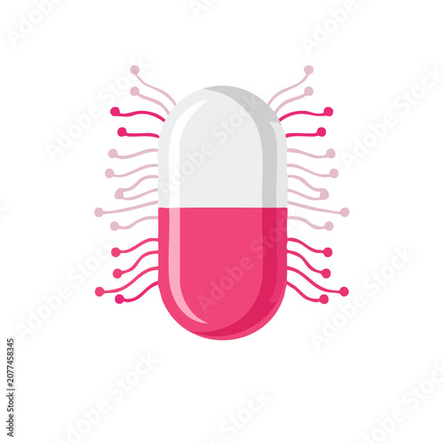 Pink pill with circuit lines vector illustration